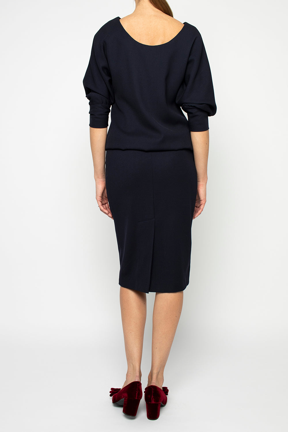 KAEMPFERIA ELEGANT WOOL CREPE NAVY BLUE DRESS