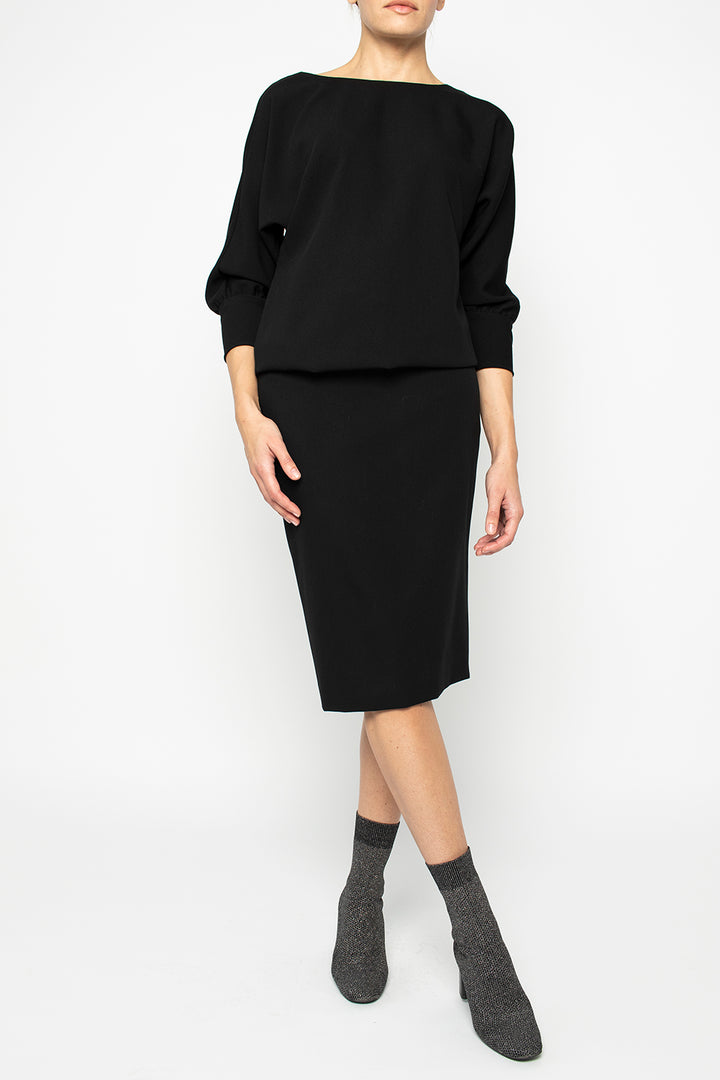 KAEMPFERIA ELEGANT WOOL CREPE BLACK DRESS