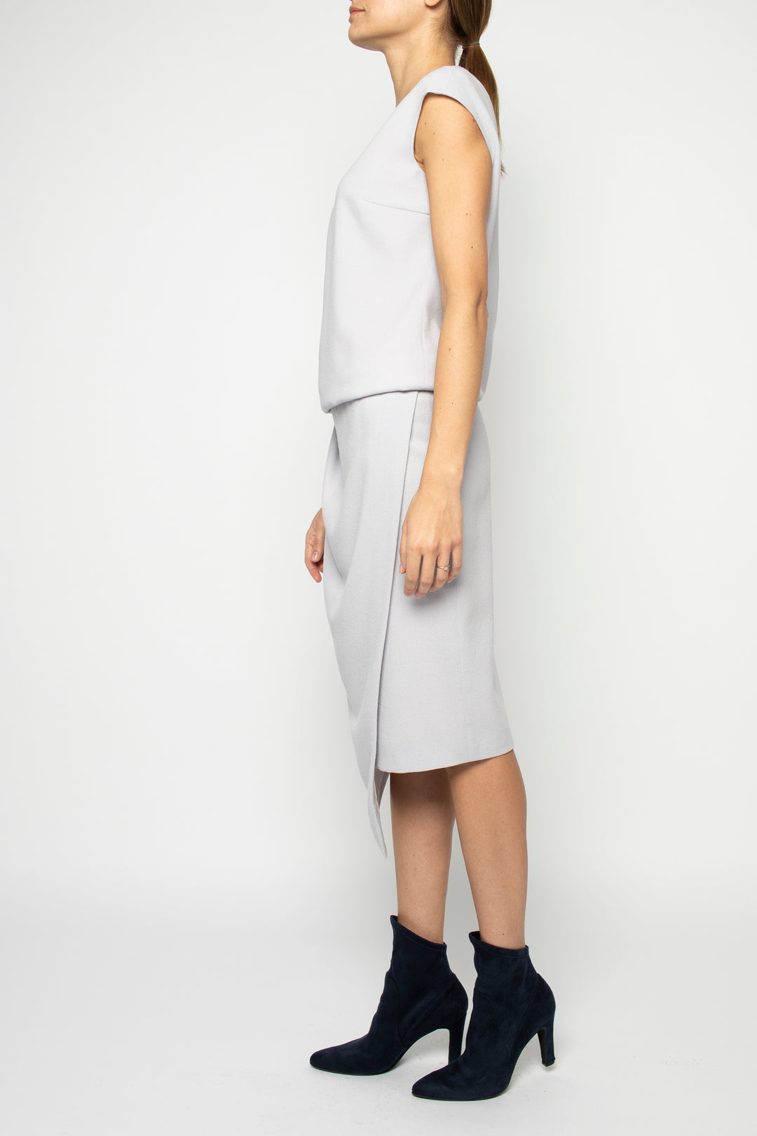 OLEARIA GRAY WOOL ASYMMETRICAL PENCIL DRESS