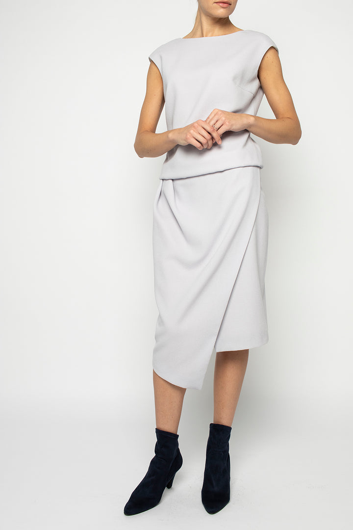 OLEARIA GRAY WOOL ASYMMETRICAL PENCIL DRESS