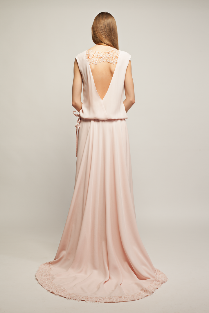 ROSA PINK-HUED WEDDING GOWN WITH LACE DETAILS