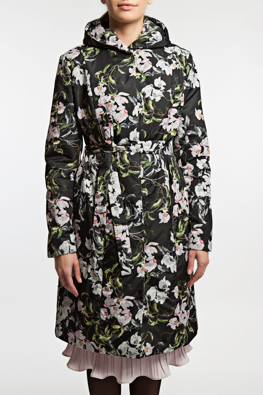 LAWSONIA BLACK FLORAL RAINCOAT