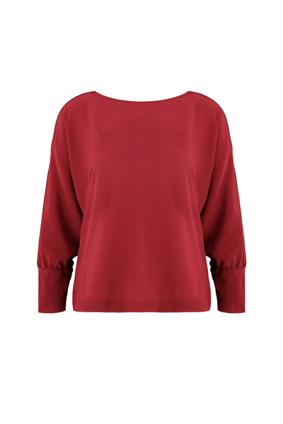 ACTAEA DEEP RED LONG SLEEVED BLOUSE