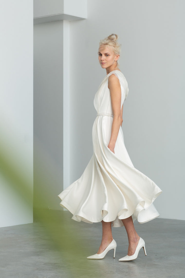 ADANDSONIA MIDI LENGHT ONE-SHOULDER WEDDING DRESS