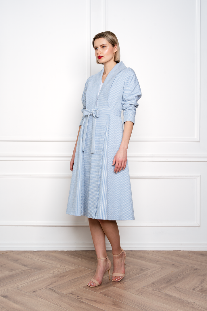 LINARIA STRIPED COTTON SEERSUCKER COAT DRESS