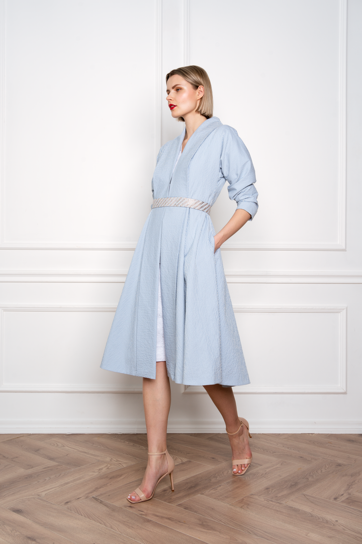 LINARIA STRIPED COTTON SEERSUCKER COAT DRESS