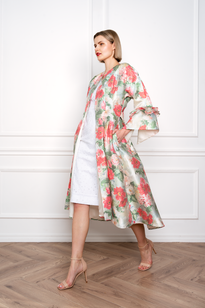 ADLUMIA FLORAL ORGANZA SILK BLEND COAT DRESS