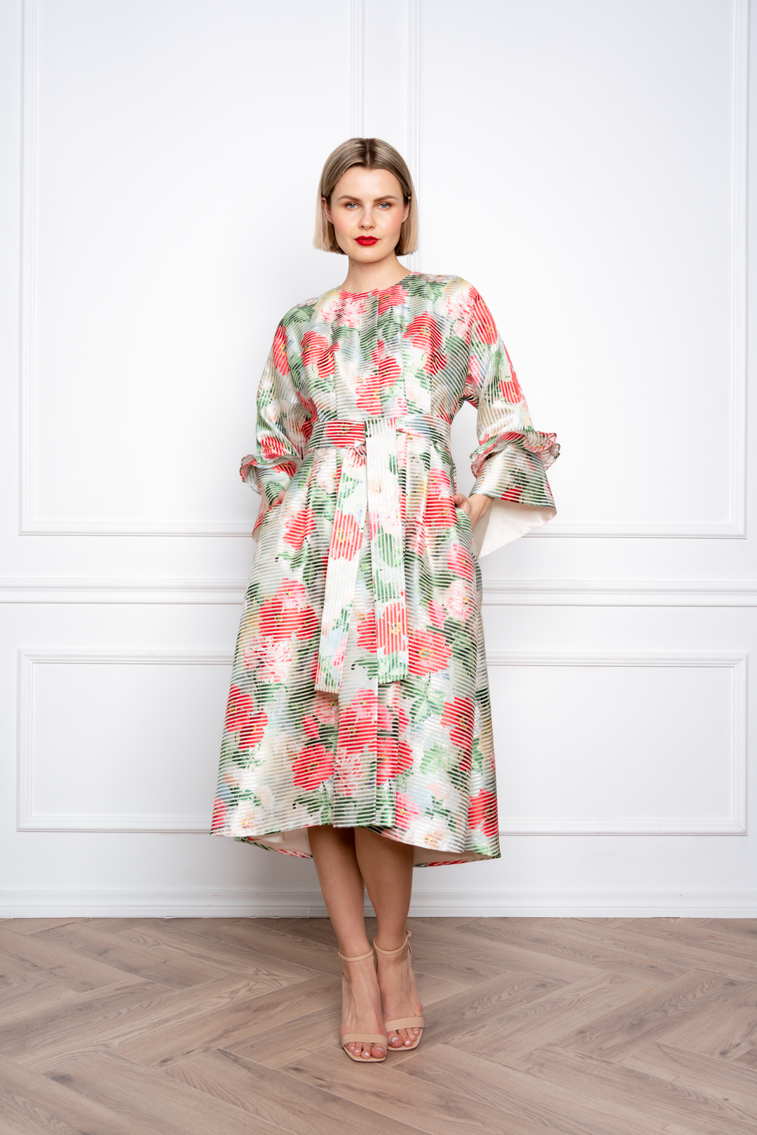 ADLUMIA FLORAL ORGANZA SILK BLEND COAT DRESS