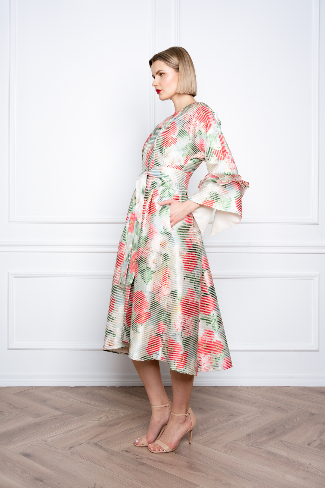 ADLUMIA FLORAL ORGANZA SILK BLEND COAT DRESS