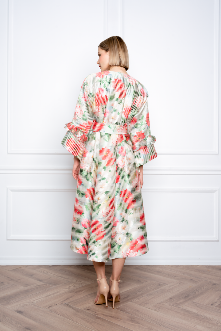 ADLUMIA FLORAL ORGANZA SILK BLEND COAT DRESS