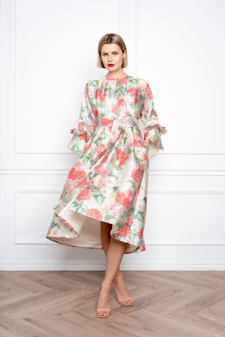 ADLUMIA FLORAL ORGANZA SILK BLEND COAT DRESS