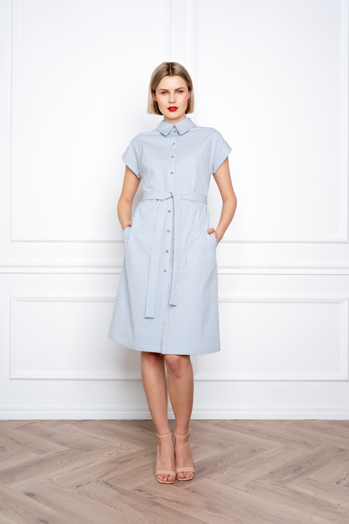 SOLANUM STRIPED COTTON SEERSUCKER SHIRT DRESS