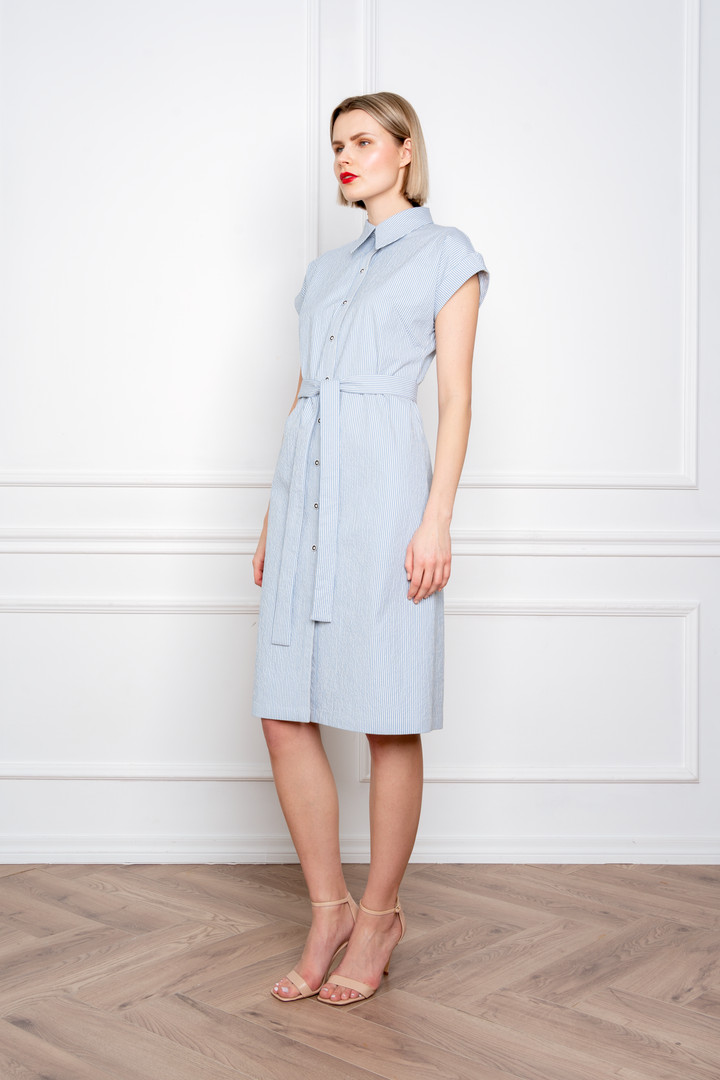 SOLANUM STRIPED COTTON SEERSUCKER SHIRT DRESS