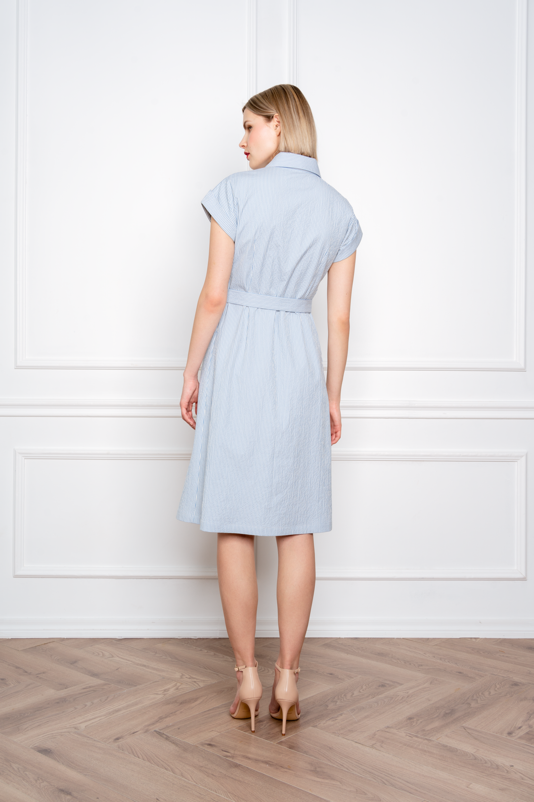 SOLANUM STRIPED COTTON SEERSUCKER SHIRT DRESS