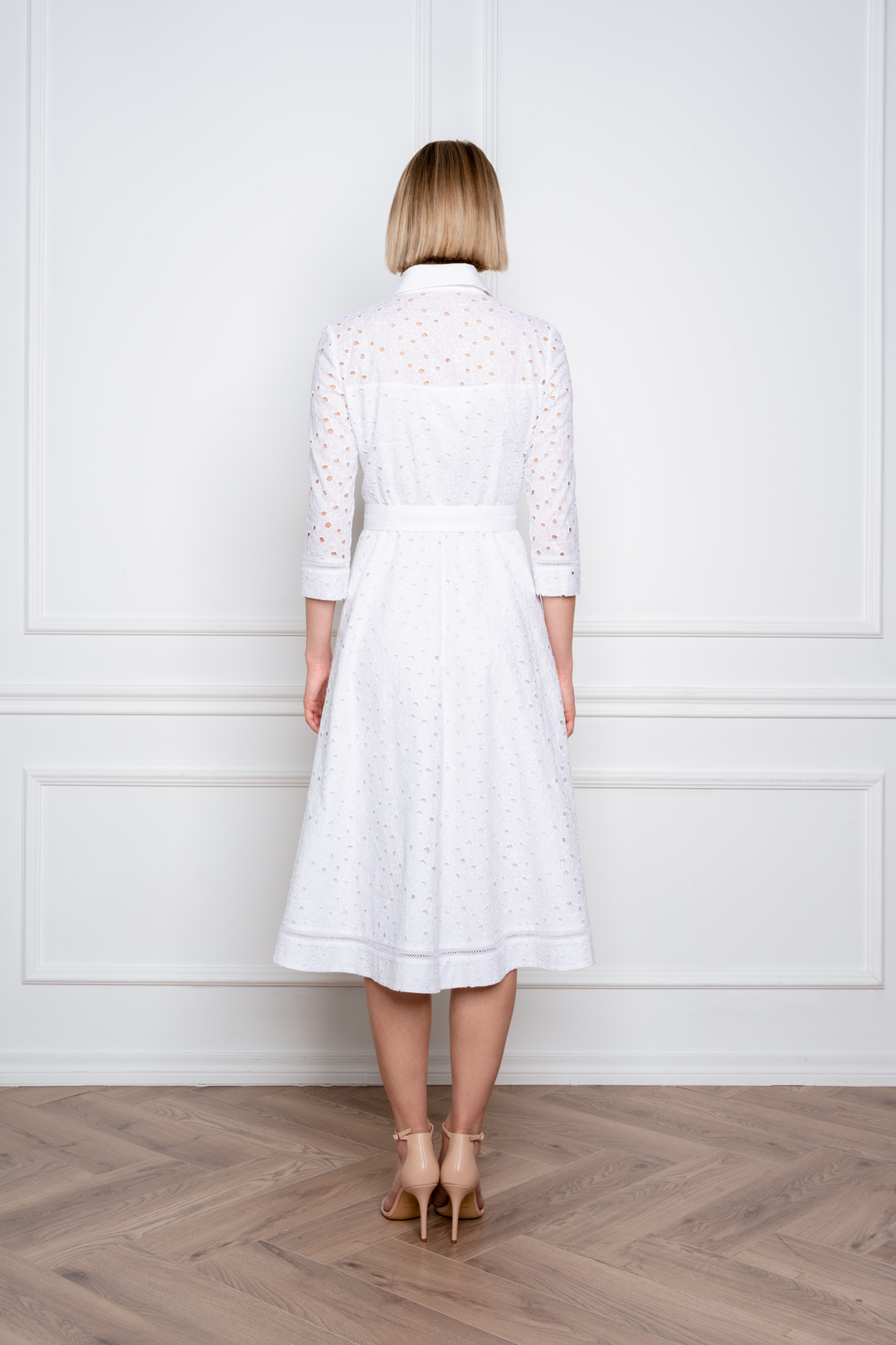 EULOPHIA WHITE FLORAL BRODERIE ANGLAISE COTTON-POPLIN MIDI SHIRT DRESS