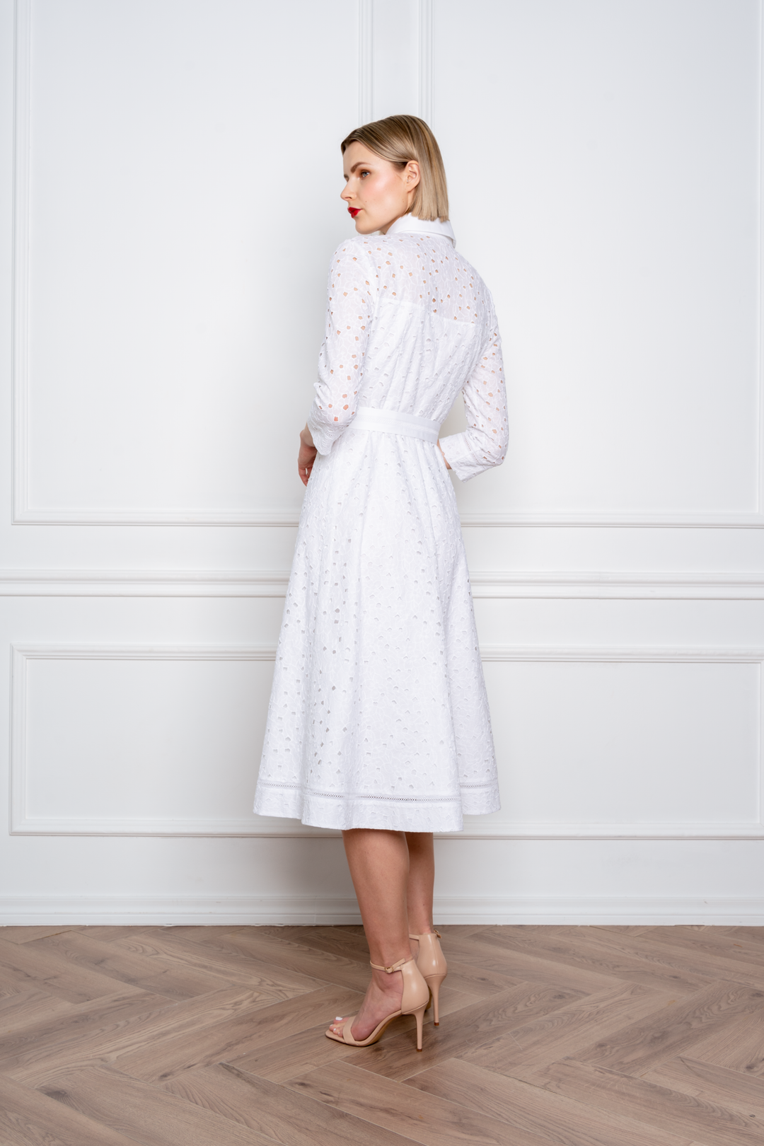 EULOPHIA WHITE FLORAL BRODERIE ANGLAISE COTTON-POPLIN MIDI SHIRT DRESS