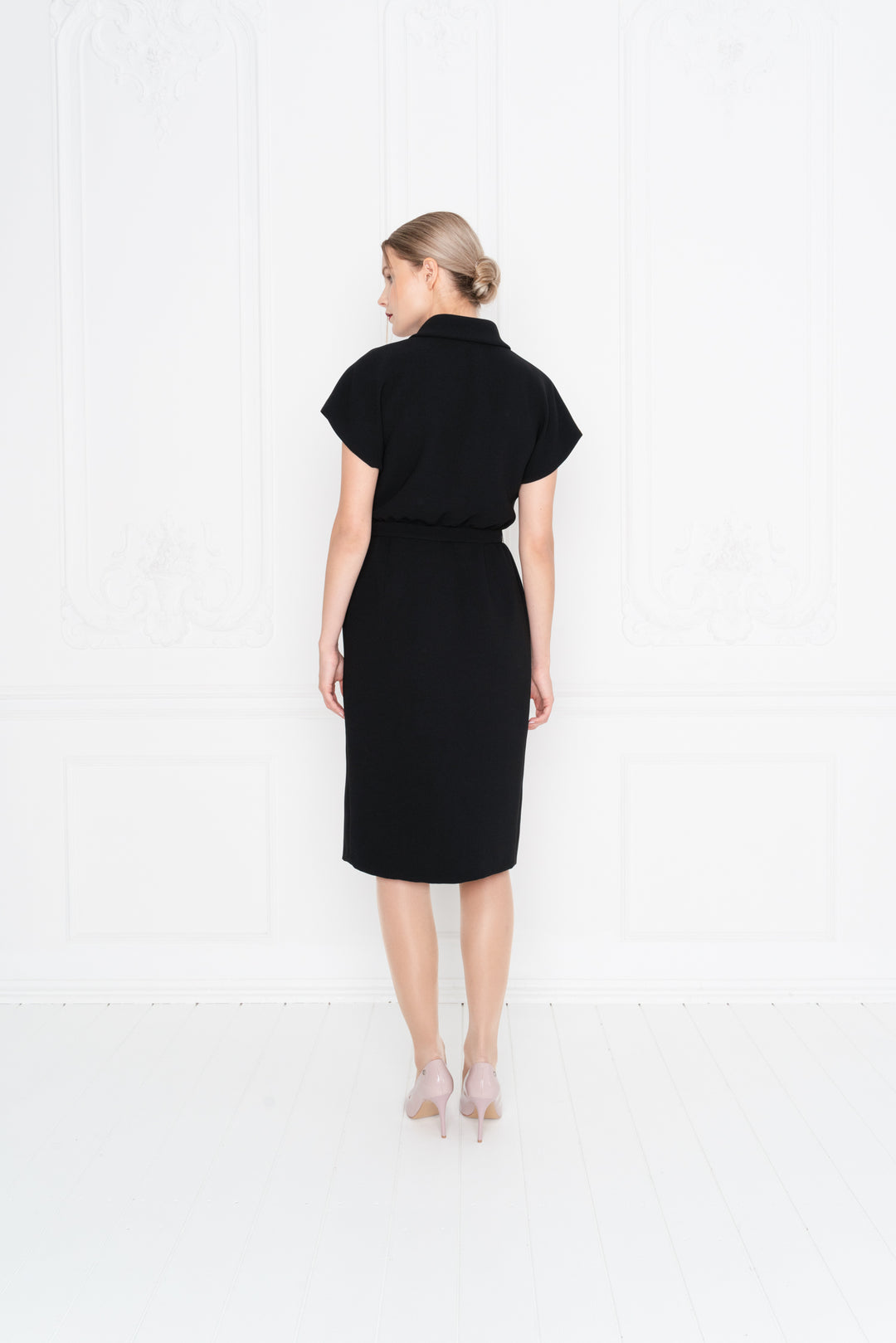 EUPHORBIA BLACK WRAP PENCIL DRESS