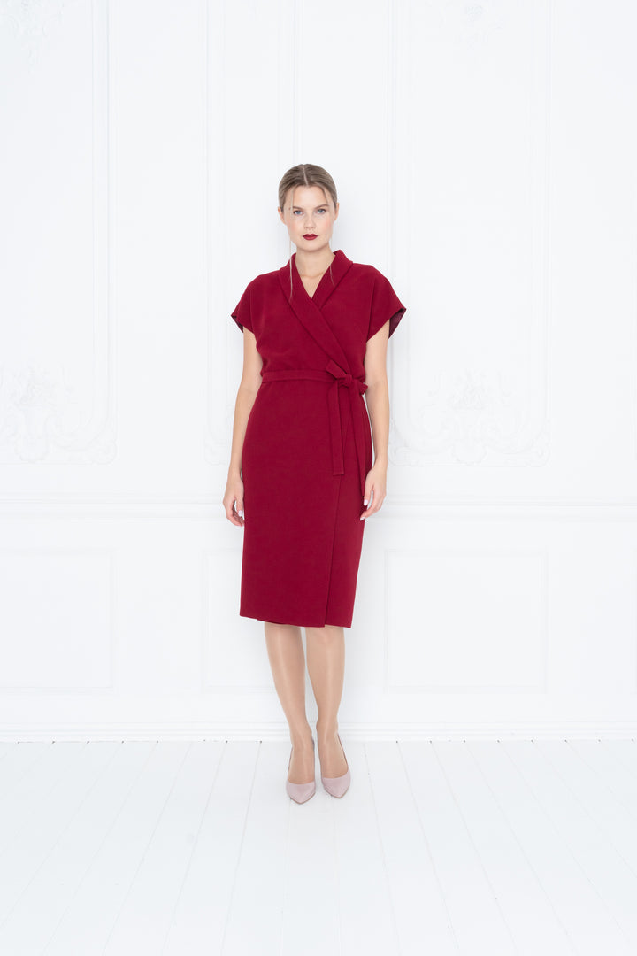 EUPHORBIA DEEP RED WRAP PENCIL DRESS