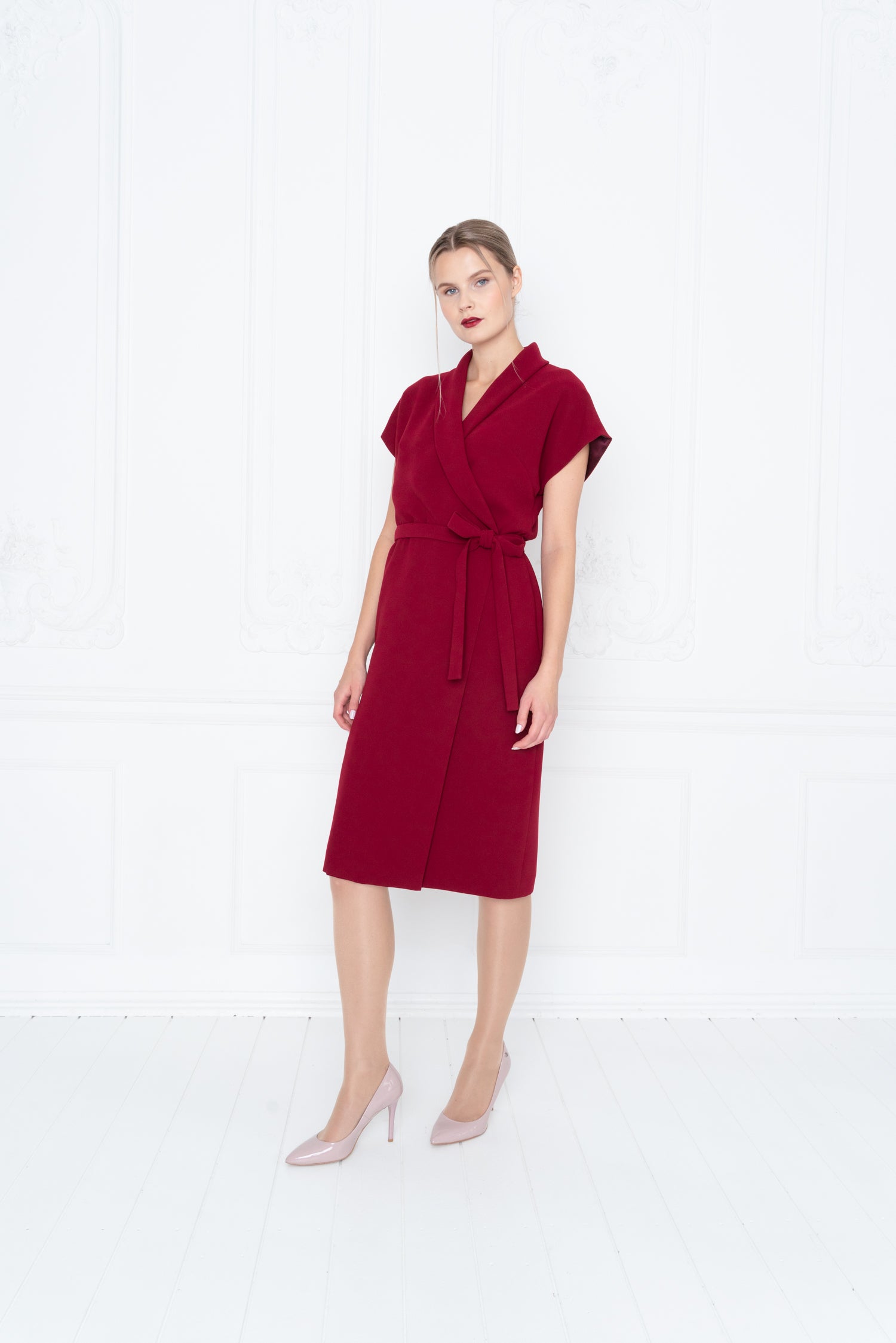 EUPHORBIA DEEP RED WRAP PENCIL DRESS Marimo Fashion