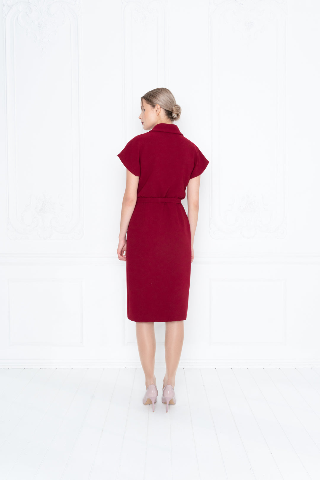 EUPHORBIA DEEP RED WRAP PENCIL DRESS