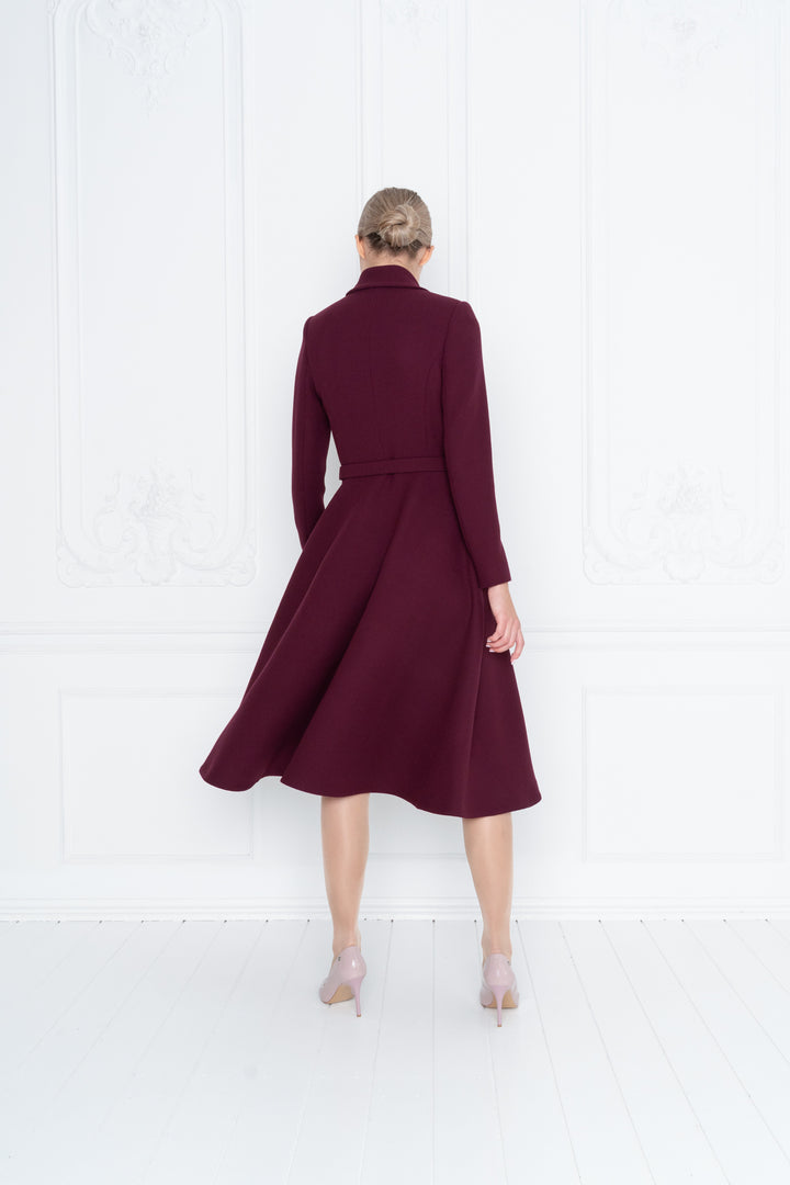 EPHEDRA BURGUNDY WOOL CREPE COAT DRESS