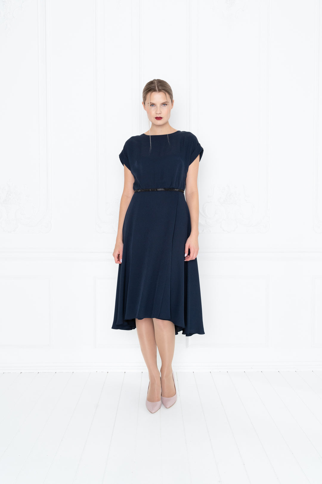 LEIBNITZIA NAVY BLUE SILK DRESS WITH THE BELT