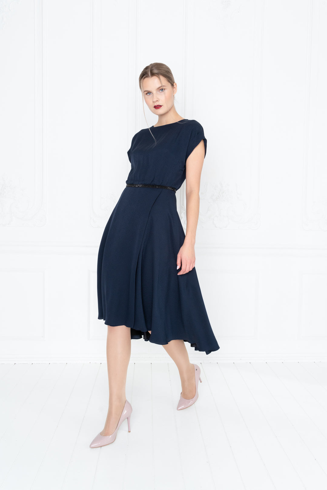 LEIBNITZIA NAVY BLUE SILK DRESS WITH THE BELT