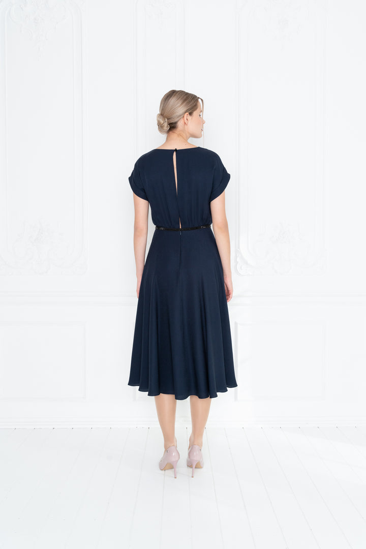 LEIBNITZIA NAVY BLUE SILK DRESS WITH THE BELT