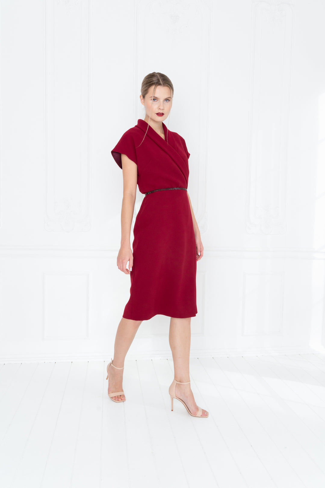 EUPHORBIA DEEP RED WRAP PENCIL DRESS