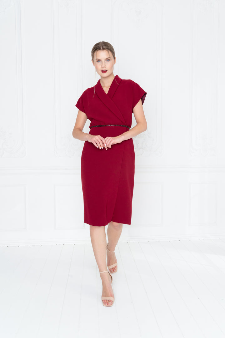 EUPHORBIA DEEP RED WRAP PENCIL DRESS