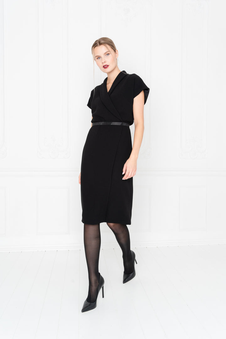 EUPHORBIA BLACK WRAP PENCIL DRESS