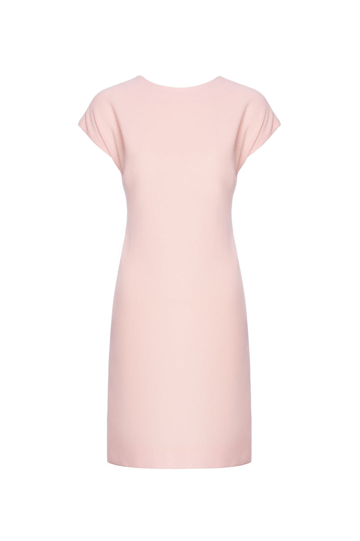 ECLIPTA SALMON PINK WOOL CREPE A-LINE DRESS