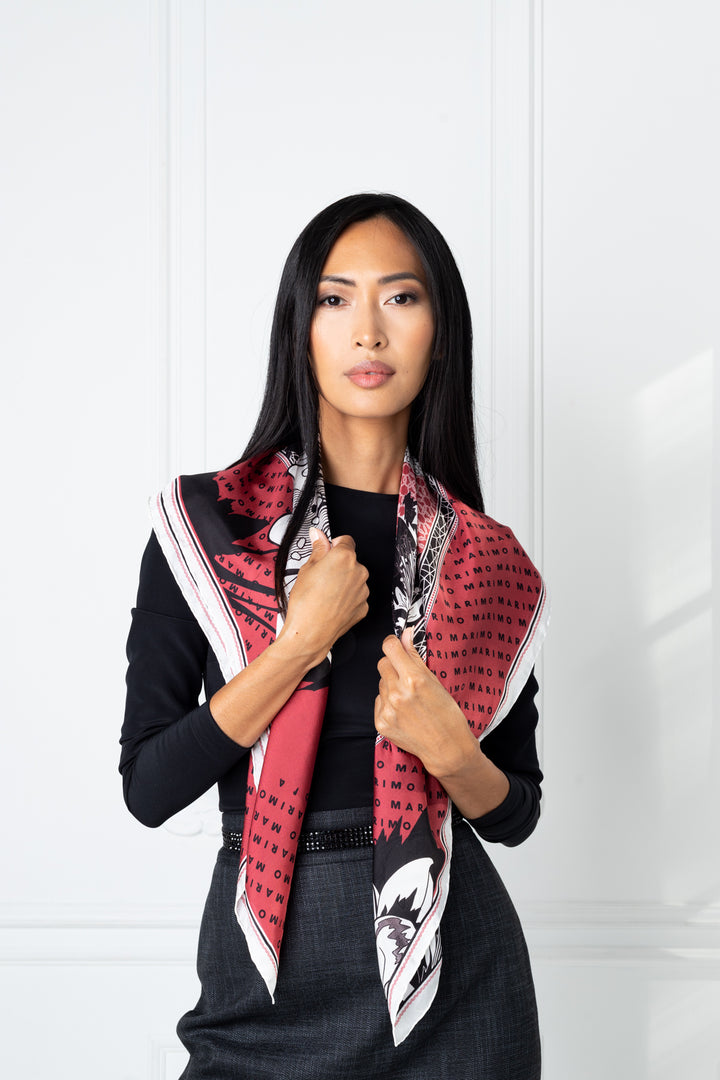 FLORAL RED SILK HABOTAI SCARF