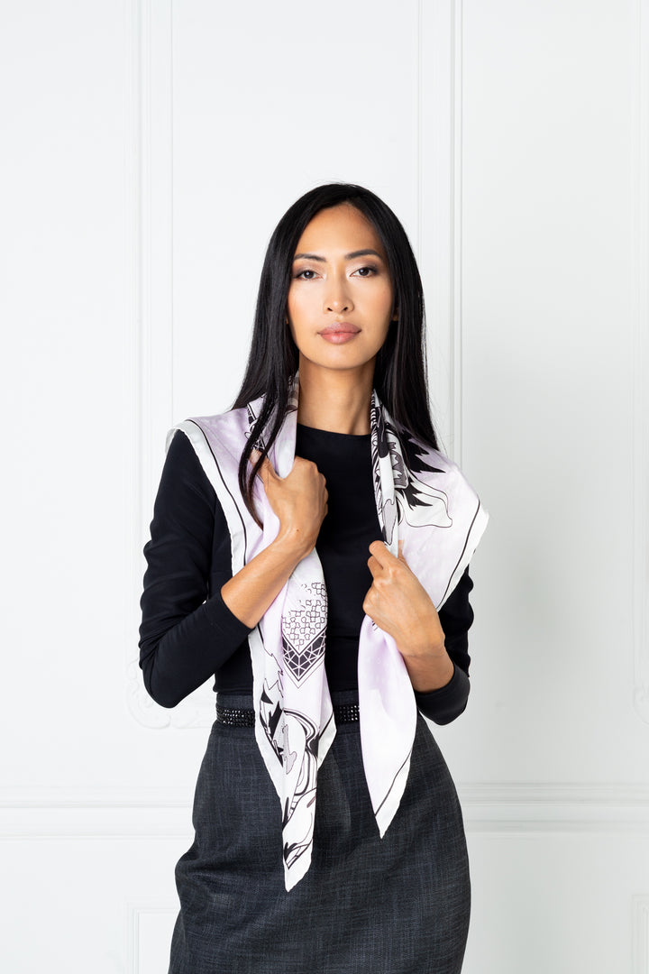 FLORAL LILAC SILK HABOTAI SCARF