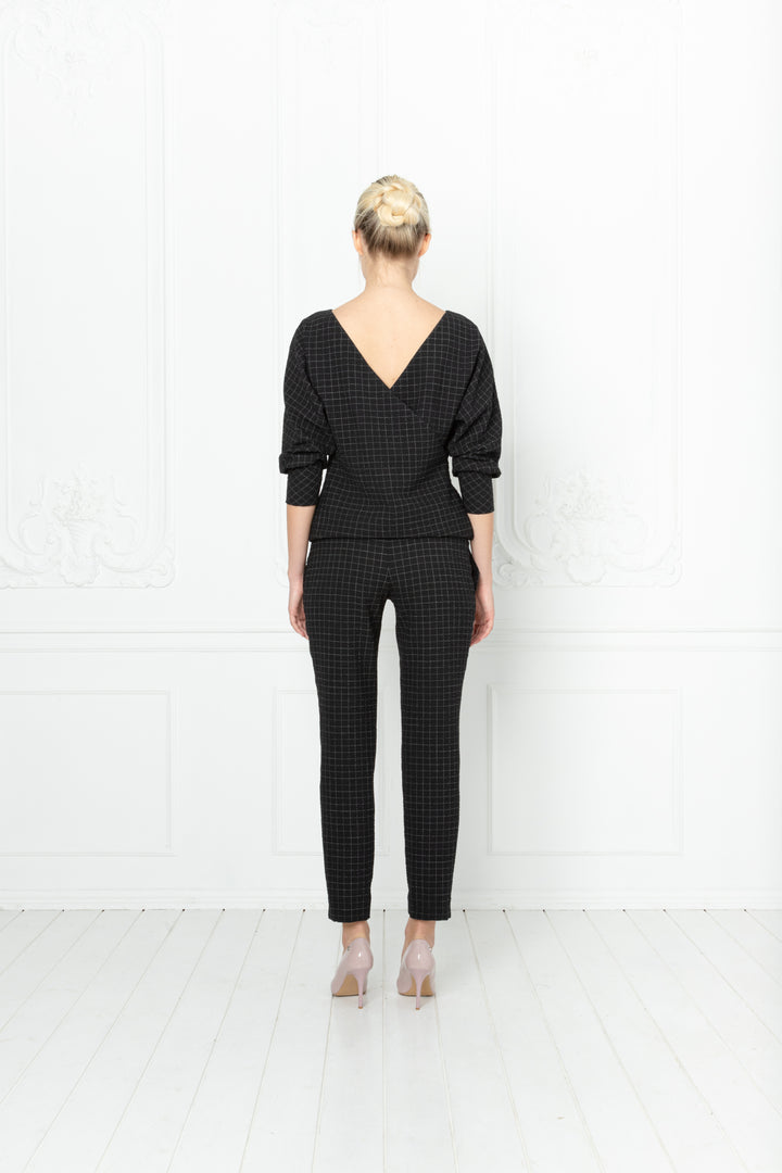 LITTORELLA BLACK PLAID WOOL SEERSUCKER JUMPSUIT