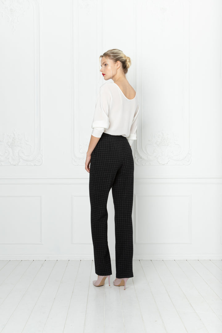 LIPARIS BLACK WOOL SEERSUCKER CLASSICAL PANTS