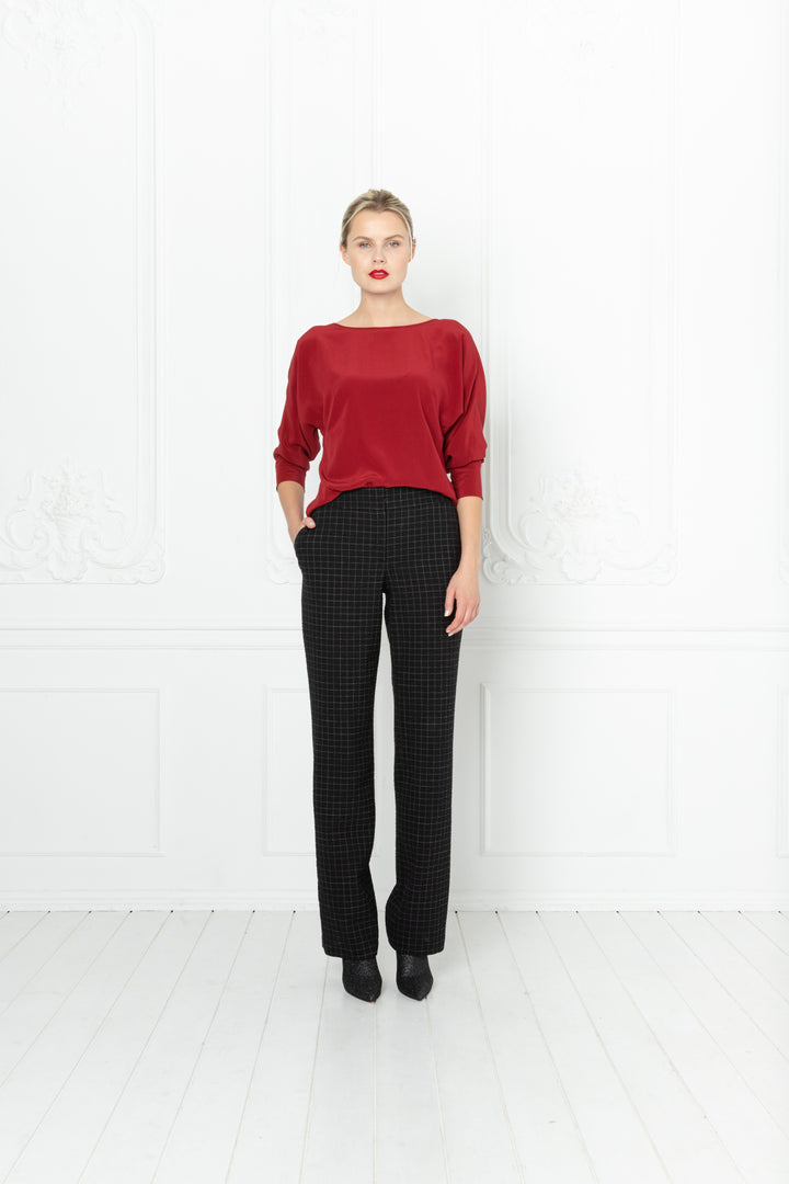 ACTAEA DEEP RED LONG SLEEVED BLOUSE