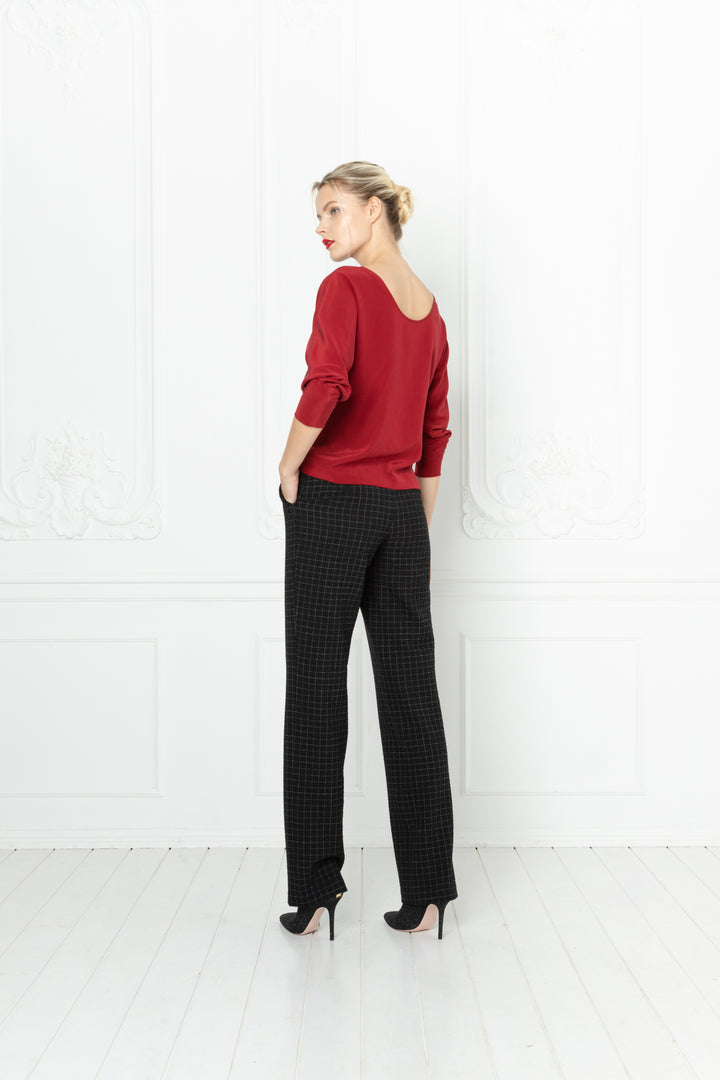 ACTAEA DEEP RED LONG SLEEVED BLOUSE