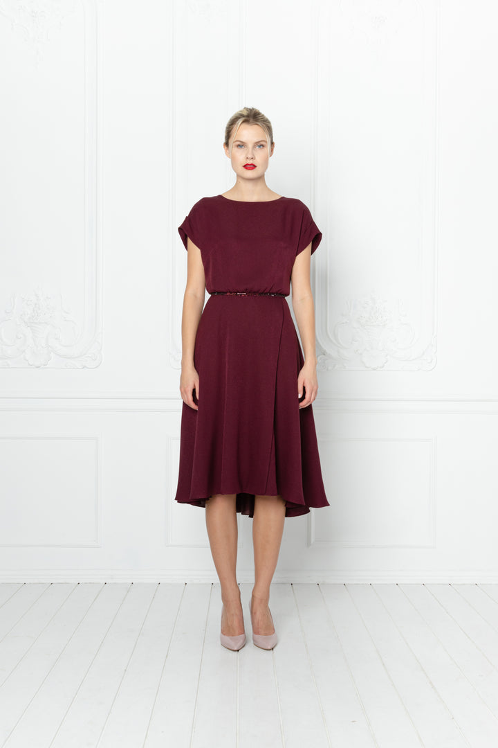 LEIBNITZIA BURGUNDY SILK DRESS WITH THE BELT