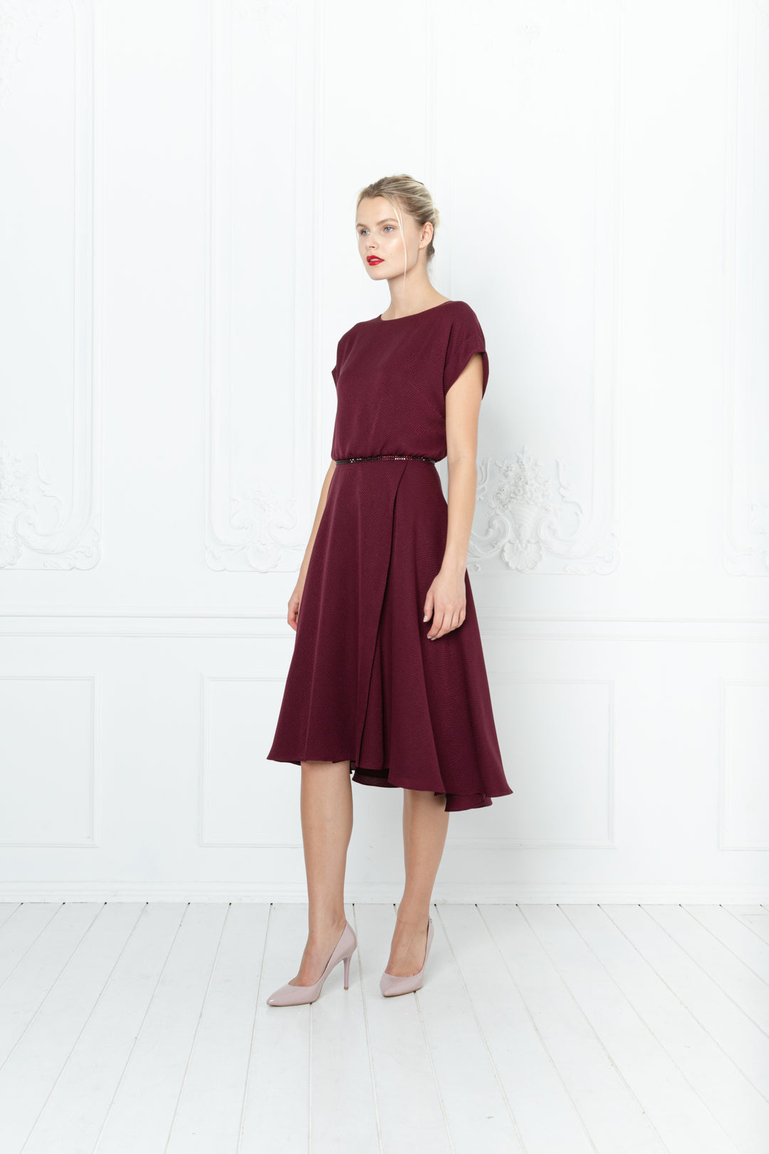 LEIBNITZIA BURGUNDY SILK DRESS WITH THE BELT