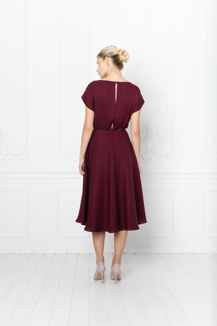 LEIBNITZIA BURGUNDY SILK DRESS WITH THE BELT