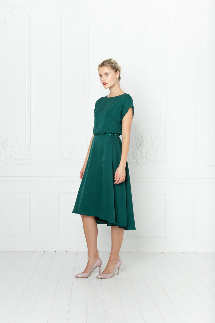 LEIBNITZIA EMERALD GREEN SILK DRESS WITH THE BELT