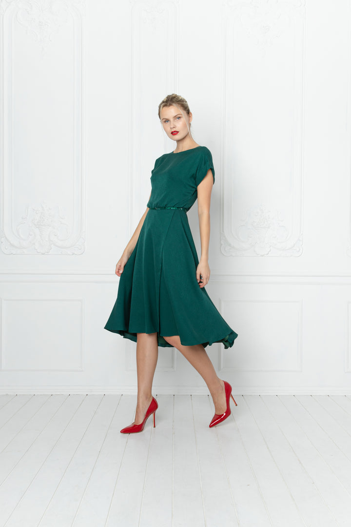 LEIBNITZIA EMERALD GREEN SILK DRESS WITH THE BELT