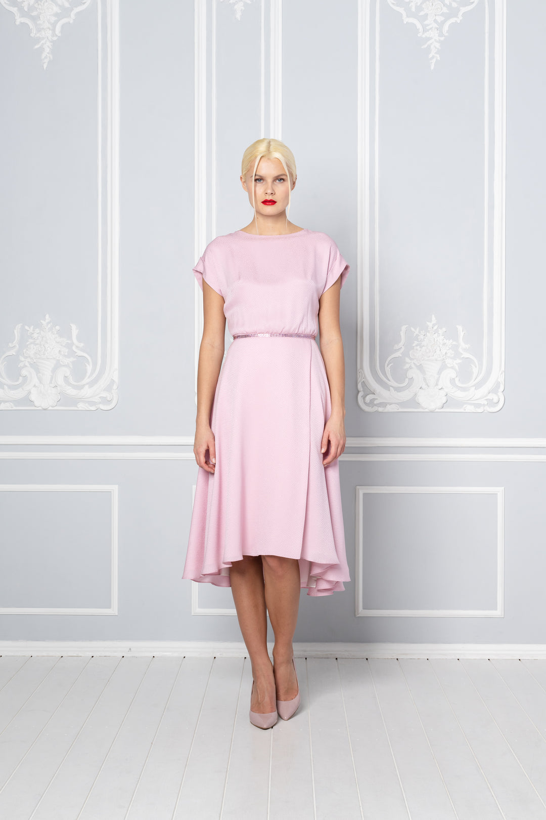 LEIBNITZIA SOFT PINK SILK DRESS WITH THE BELT