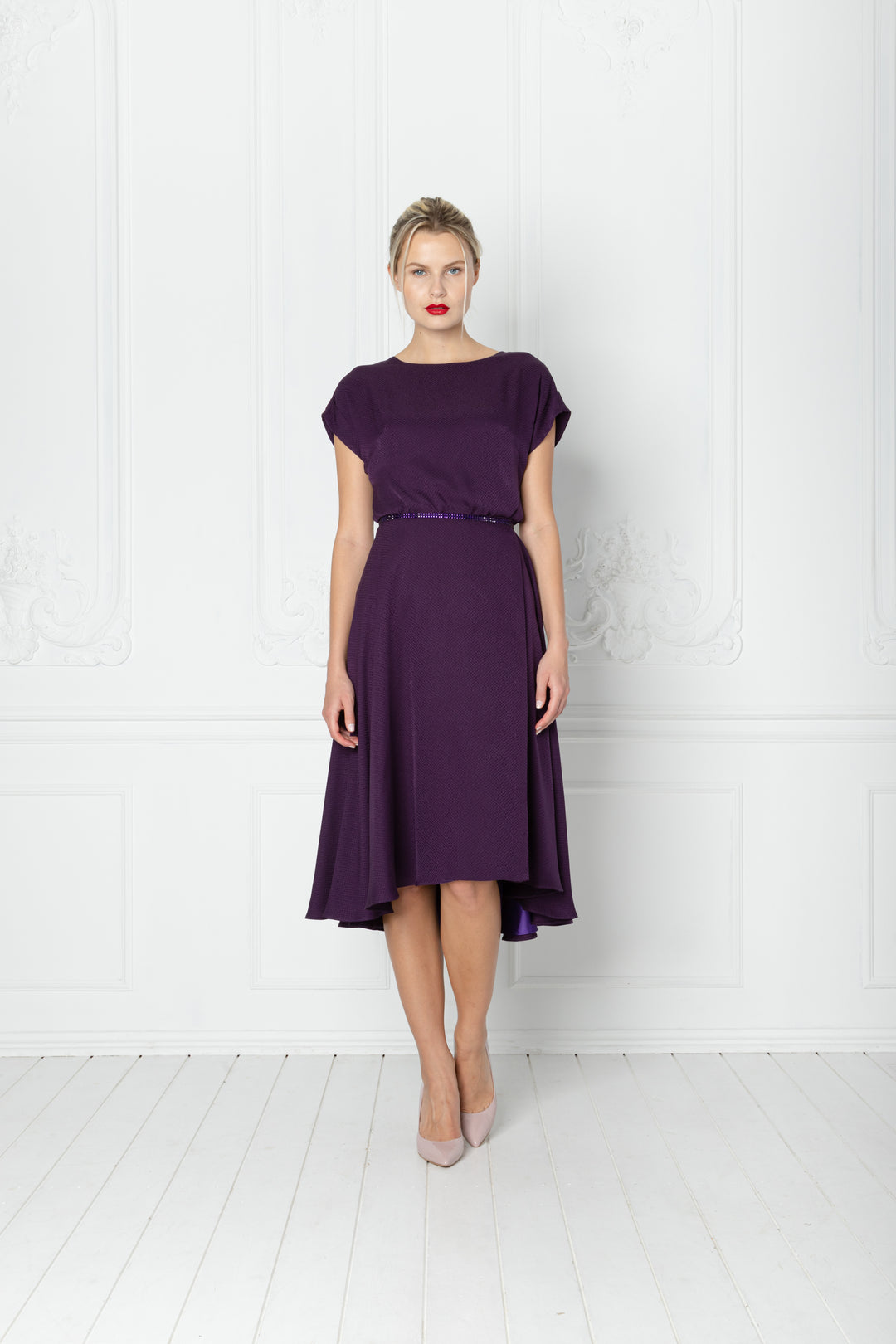 LEIBNITZIA PURPLE VELVET SILK DRESS WITH THE BELT