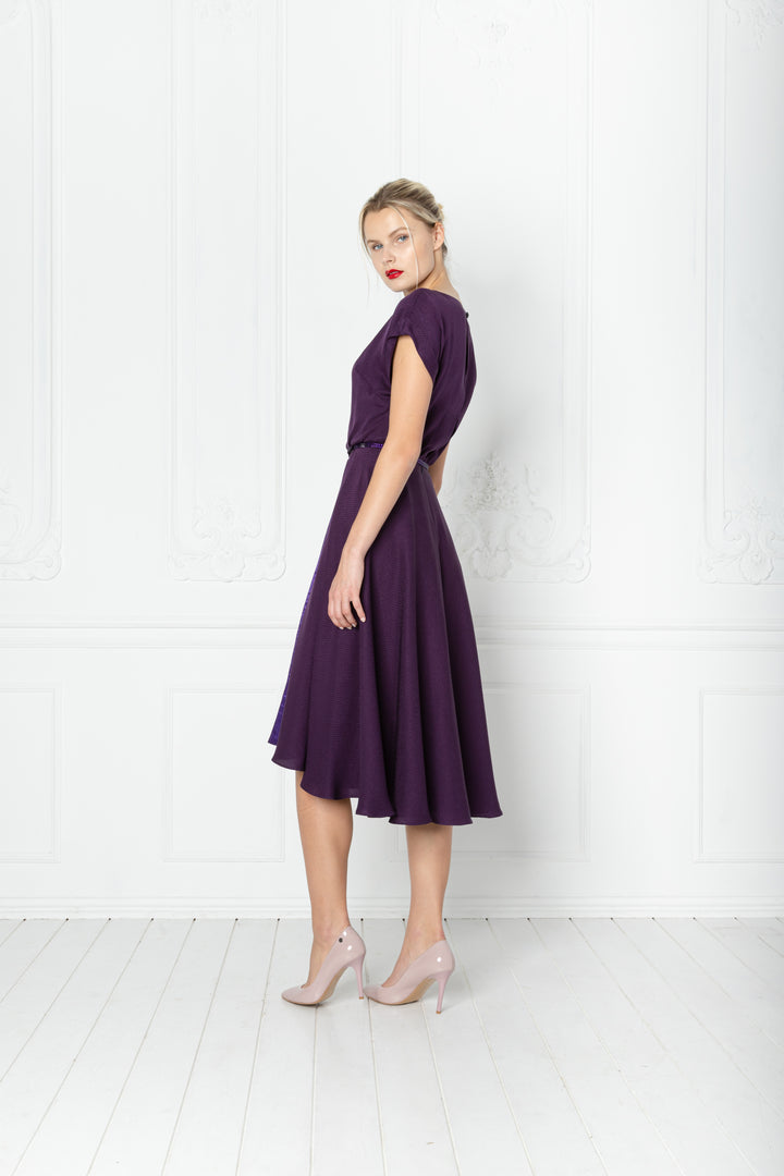 LEIBNITZIA PURPLE VELVET SILK DRESS WITH THE BELT