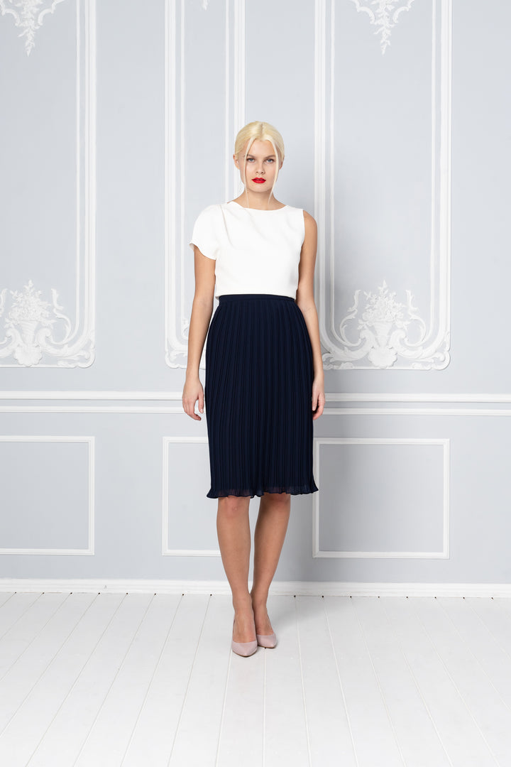 LANTANA NAVY BLUE PLISSÉ PENCIL SKIRT