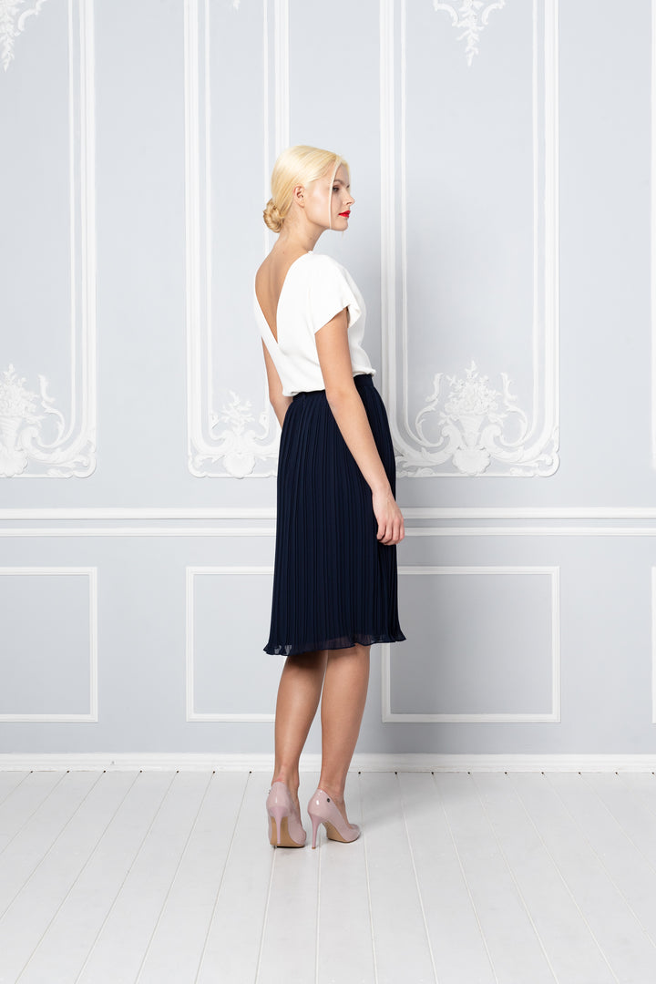 LANTANA NAVY BLUE PLISSÉ PENCIL SKIRT