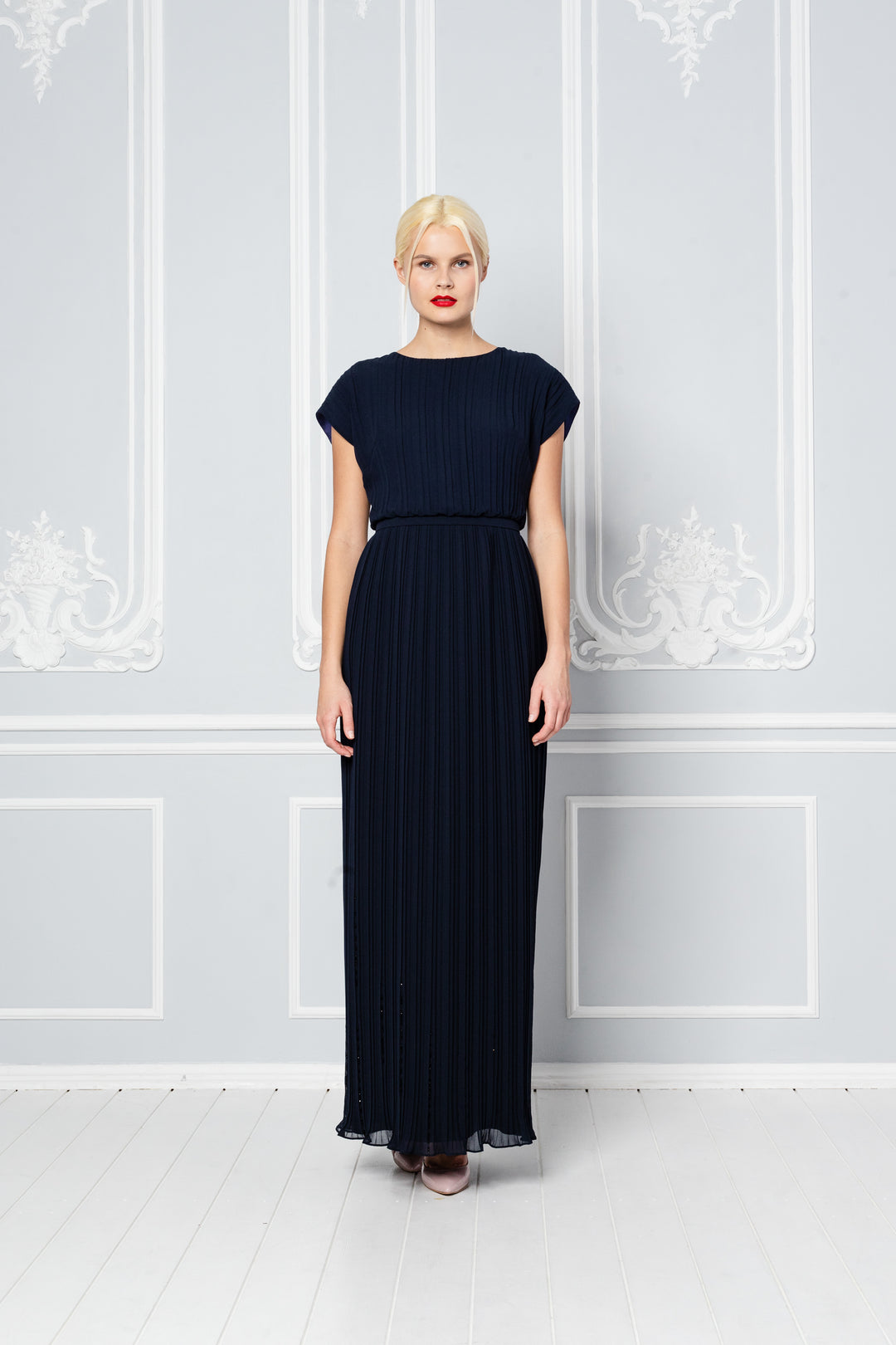 MERREMIA NAVY BLUE PLEATED GOWN