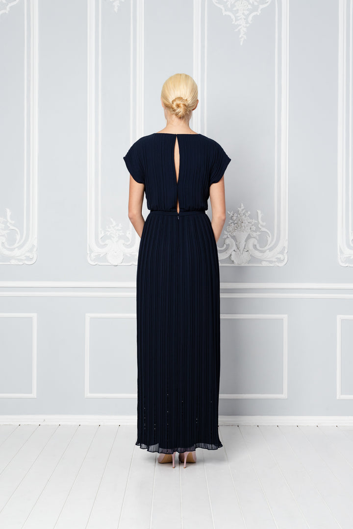 MERREMIA NAVY BLUE PLEATED GOWN